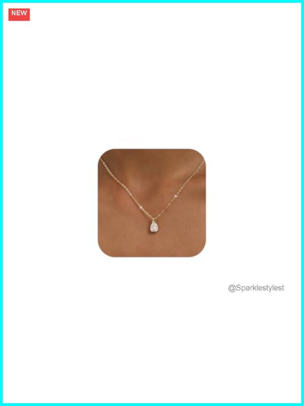 Dainty 14k Gold Plated Teardrop Necklace Cubic Zirconia Pendant